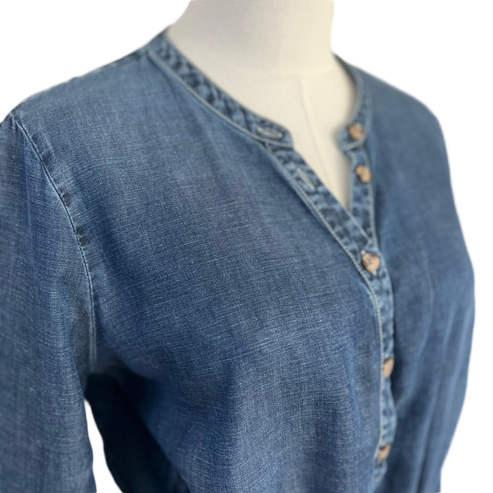 Lucky Brand Tencel Denim Henley Tie Waist Shirt Dress Size L - Picture 7 of 15